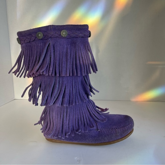 Minnetonka Other - Purple Minnetonka Suede Fringe Boots Girls Size 12